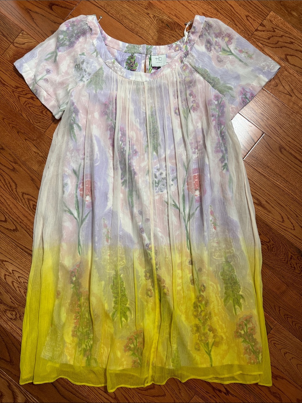 Anthropologie HD in Paris Pastel Floral Midi Dress with Yellow Dip-Dye